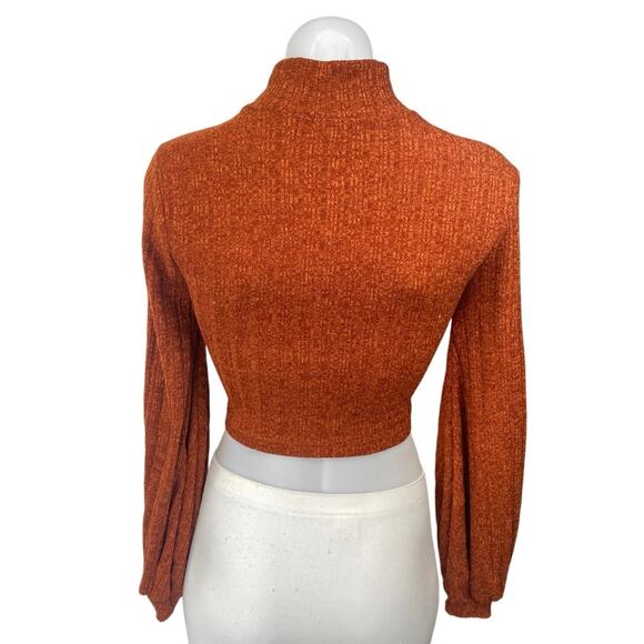 Hyfve Rust Brown Turtleneck Long Balloon Sleeve Knit Cropped Sweater Top Size S - Picture 2 of 4
